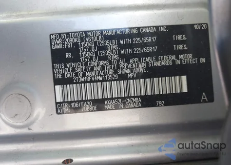 2021 Toyota Rav4 Xle из США, поврежденный, VIN 2T3W1RFV4MW113529